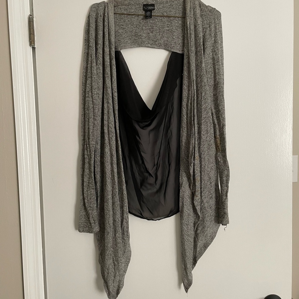 Gray Open Back Cardigan Sweater